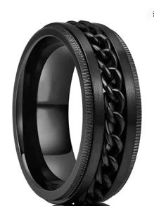 Hombres Anillo con diseño de cadena - Negro - Ver 1