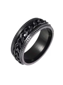 Hombres Anillo con diseño de cadena - Negro - Ver 3