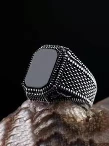 男士幾何裝飾戒指 - 黑色 - 查看 1