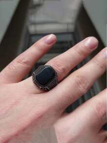 男士幾何裝飾戒指 - 黑色 - 查看 2