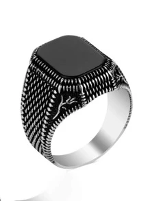 男士幾何裝飾戒指 - 黑色 - 查看 3