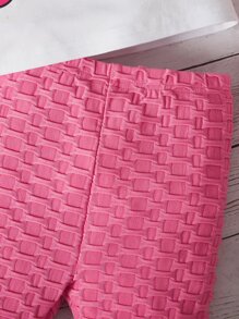 SHEIN 嬰兒熊和字母圖案T恤和短褲 - 粉色 - 查看 4