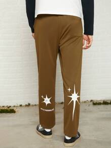 Manfinity Men Star & Letter Graphic Joggers - Brown - View 2