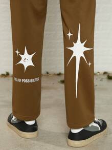 Manfinity Men Star & Letter Graphic Joggers - Brown - View 4