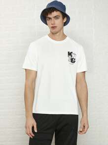 Manfinity Hombres Camiseta con estampado de letra - Blanco - Ver 1