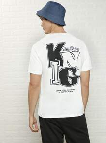 Manfinity Hombres Camiseta con estampado de letra - Blanco - Ver 2