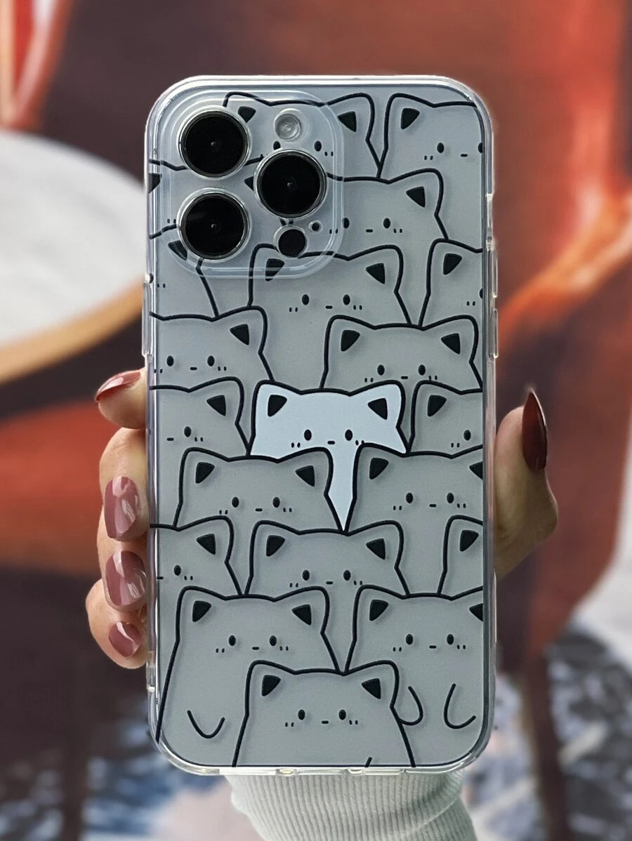 Cartoon Cat Clear Phone Case - Multicolor - View 1