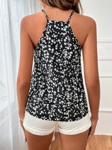 SHEIN LUNE 小碎花蕾絲邊吊帶上衣 - 黑色 - 查看 2