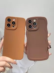 2pcs Plain Phone Case - Coffee Brown - View 1
