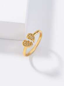 Cubic Zirconia Heart Decor Ring - Yellow Gold - View 1