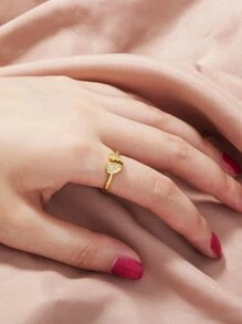 Cubic Zirconia Heart Decor Ring - Yellow Gold - View 2