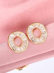 Cubic Zirconia Oval Stud Earrings - Yellow Gold - View 1