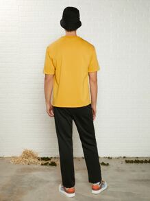 Manfinity Hombres Camiseta panel con cinta con letra