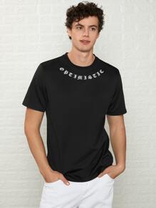 Manfinity Hombres Camiseta con estampado de letra - Negro - Ver 1
