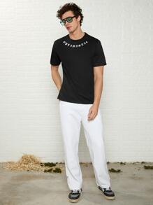 Manfinity Hombres Camiseta con estampado de letra - Negro - Ver 3