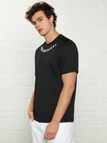 Manfinity Hombres Camiseta con estampado de letra - Negro - Ver 4