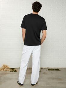 Manfinity Hombres Camiseta con estampado de letra - Negro - Ver 5