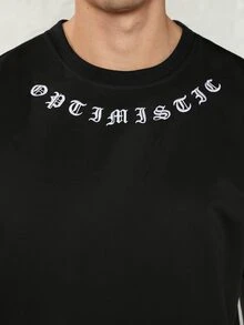 Manfinity Hombres Camiseta con estampado de letra - Negro - Ver 6