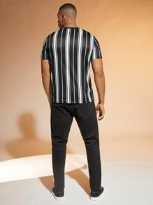 Manfinity Hombres Camiseta con estampado de rayas - Blanco y Negro - Ver 5