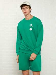 Manfinity Men Playing Card Print Drop Shoulder Sweatshirt & Shorts - Green - View 3