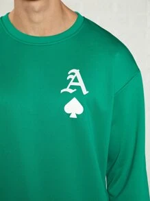 Manfinity Men Playing Card Print Drop Shoulder Sweatshirt & Shorts - Green - View 6