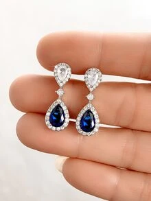 Pendientes zirconia cúbica accesorio de gota de agua - Azul - Ver 2