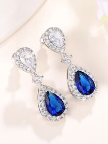 Pendientes zirconia cúbica accesorio de gota de agua - Azul - Ver 5