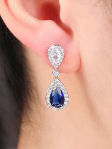 Pendientes zirconia cúbica accesorio de gota de agua - Azul - Ver 7