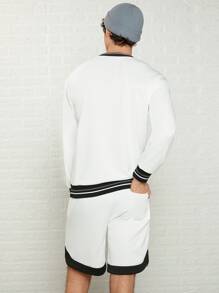 Manfinity Men Letter Graphic Striped Trim Pullover & Track Shorts Set - White - View 2