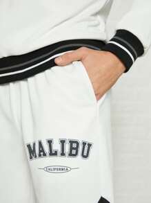 Manfinity Men Letter Graphic Striped Trim Pullover & Track Shorts Set - White - View 3