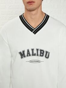 Manfinity Men Letter Graphic Striped Trim Pullover & Track Shorts Set - White - View 5