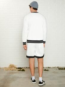 Manfinity Men Letter Graphic Striped Trim Pullover & Track Shorts Set - White - View 6