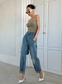 DAZY Ripped Straight Leg Jeans