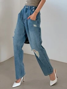 DAZY Ripped Straight Leg Jeans