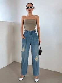 DAZY Ripped Straight Leg Jeans