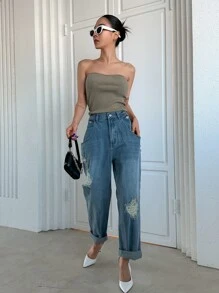 DAZY Ripped Straight Leg Jeans