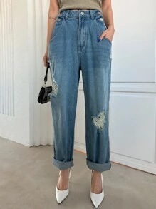 DAZY Ripped Straight Leg Jeans