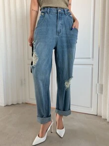 DAZY Ripped Straight Leg Jeans