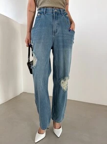 DAZY Ripped Straight Leg Jeans