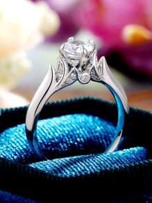 Cubic Zirconia Decor Ring - Silver - View 1