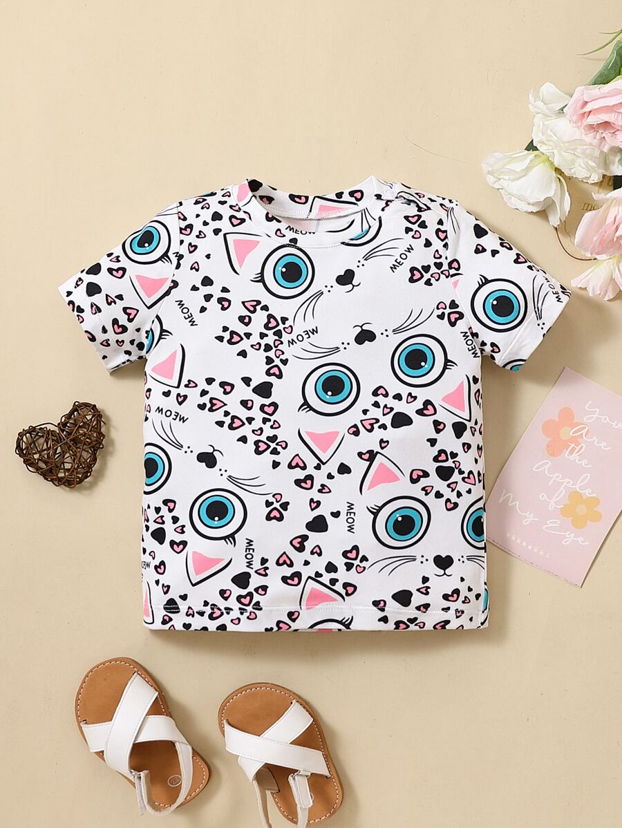 Bebé Camiseta con estampado de dibujos animados y letra - Blanco - Ver 1