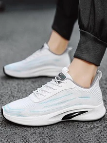 Men Lace-up Front Low Top Sneakers - White - View 3