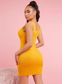 SHEIN SXY Solid Bodycon Dress - Yellow - View 2