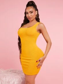 SHEIN SXY Solid Bodycon Dress - Yellow - View 6