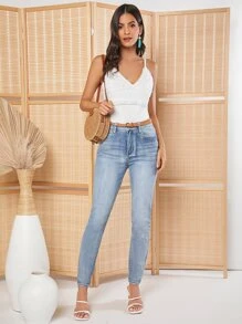 SHEIN Clasi Guipure Lace Panel Cami Top - White - View 6