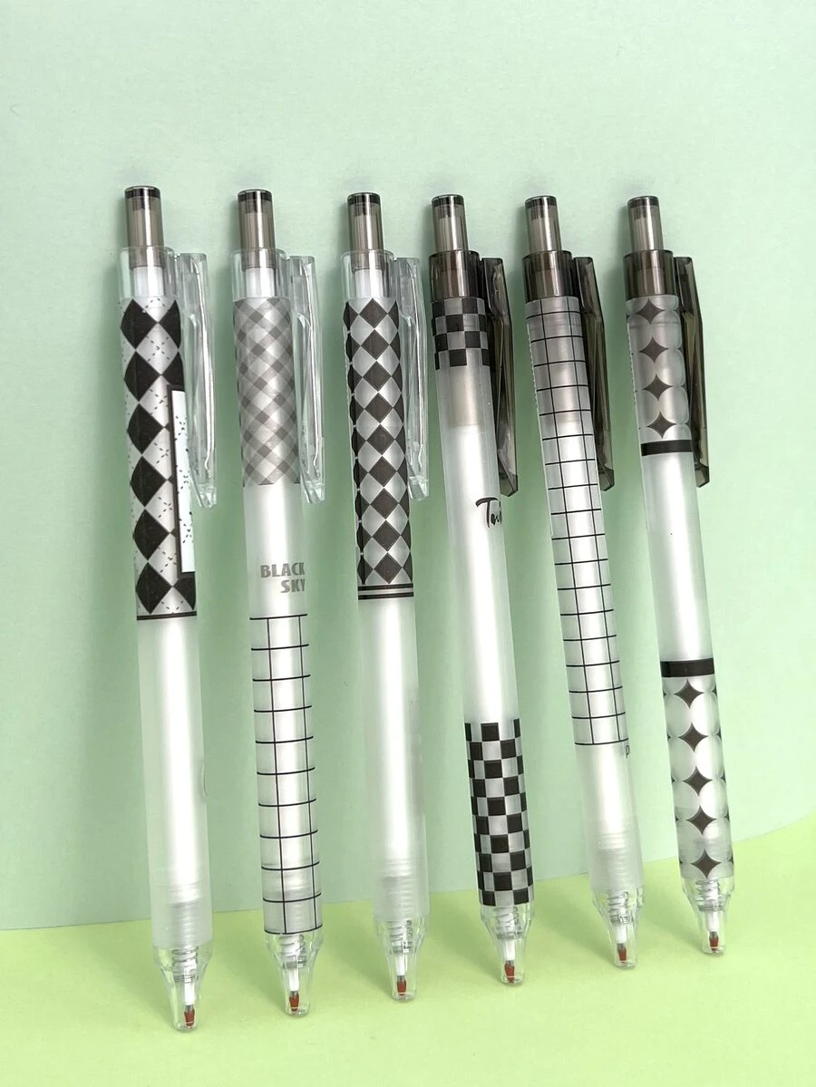 6pcs Plaid Pattern Gel Pen - Multicolor - View 1