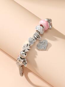 Pulsera con diamante de imitación con accesorio de corazón - Rosa - Ver 2