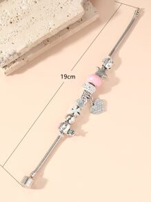 Pulsera con diamante de imitación con accesorio de corazón - Rosa - Ver 3