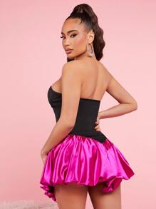 SHEIN SXY Two Tone Ruched Backless Balloon Dress - Multicolor - View 2