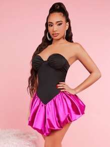 SHEIN SXY Two Tone Ruched Backless Balloon Dress - Multicolor - View 3